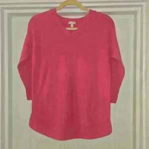 Talbots Womens Lightweight V-Neck Tunic Sweater Pink Size Small